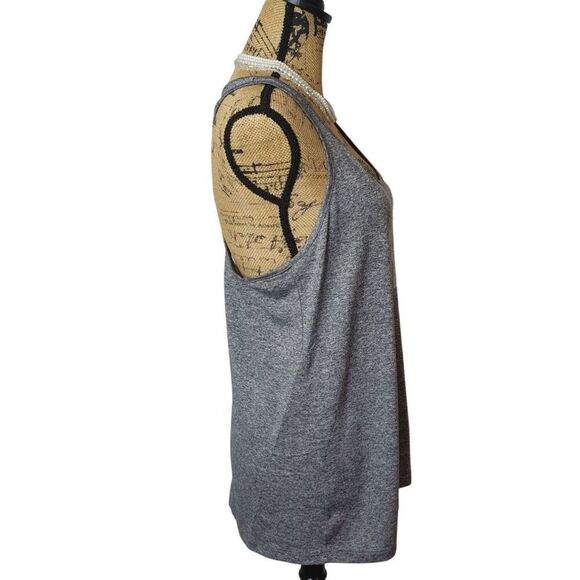Under Armour Womens Racerback Tank LG Gray Heathered HeatGear Keyhole Loose Fit - Picture 3 of 7